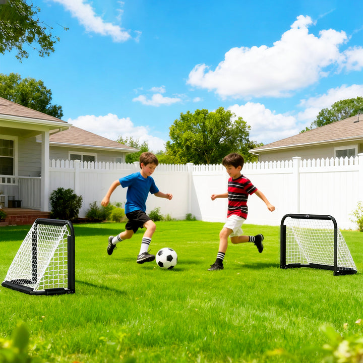 Conjunto de 2 Balizas de Futebol Dobráveis Portáteis com Suporte de Metal e Rede para Treino de Futebol em Jardim ao Ar Livre 90x36x60 cm Preto
