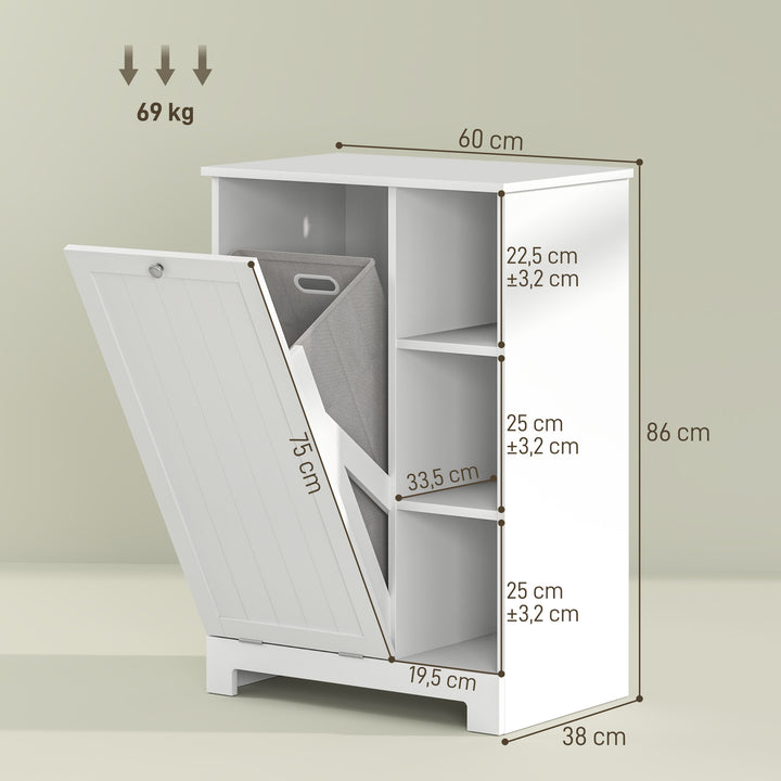 Móvel Casa de Banho com Cesto para Roupa Móvel Auxiliar Casa de Banho com Prateleiras Abertas e Cesta Amovível 60x38x86 cm Branco