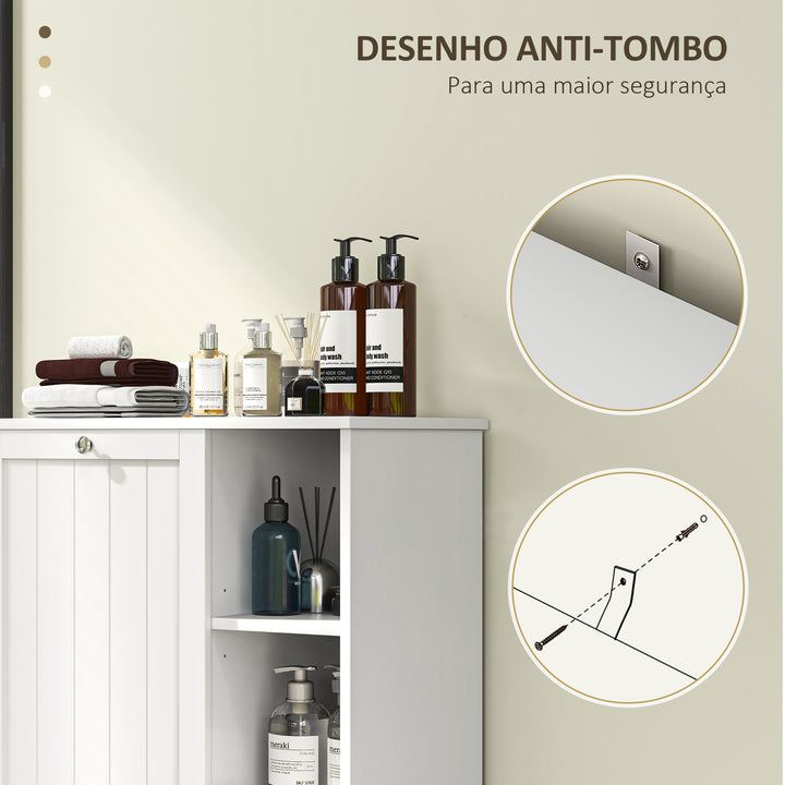 Móvel Casa de Banho com Cesto para Roupa Móvel Auxiliar Casa de Banho com Prateleiras Abertas e Cesta Amovível 60x38x86 cm Branco