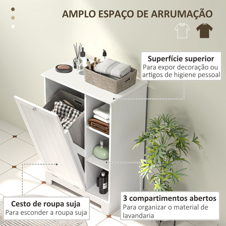 Móvel Casa de Banho com Cesto para Roupa Móvel Auxiliar Casa de Banho com Prateleiras Abertas e Cesta Amovível 60x38x86 cm Branco