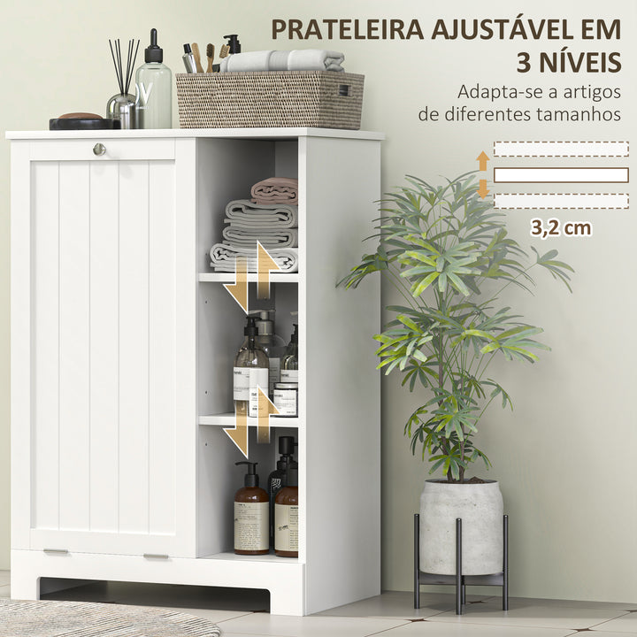 Móvel Casa de Banho com Cesto para Roupa Móvel Auxiliar Casa de Banho com Prateleiras Abertas e Cesta Amovível 60x38x86 cm Branco