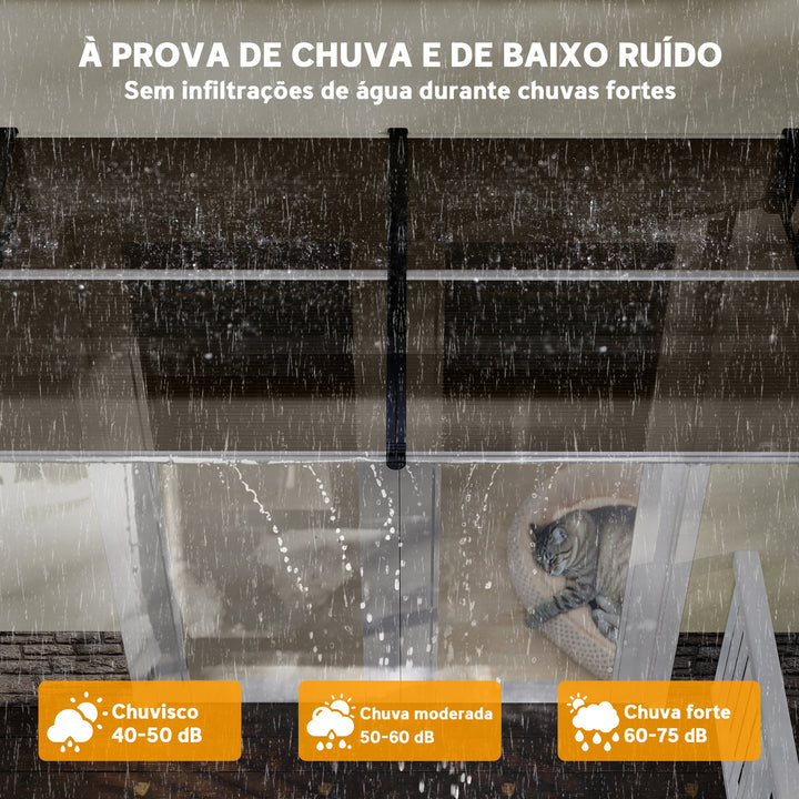 Marquise de Proteção 200x100cm Marquise Exterior para Portas e Janelas contra o Sol e Chuva com Suporte de PP Policarbonato Marrom
