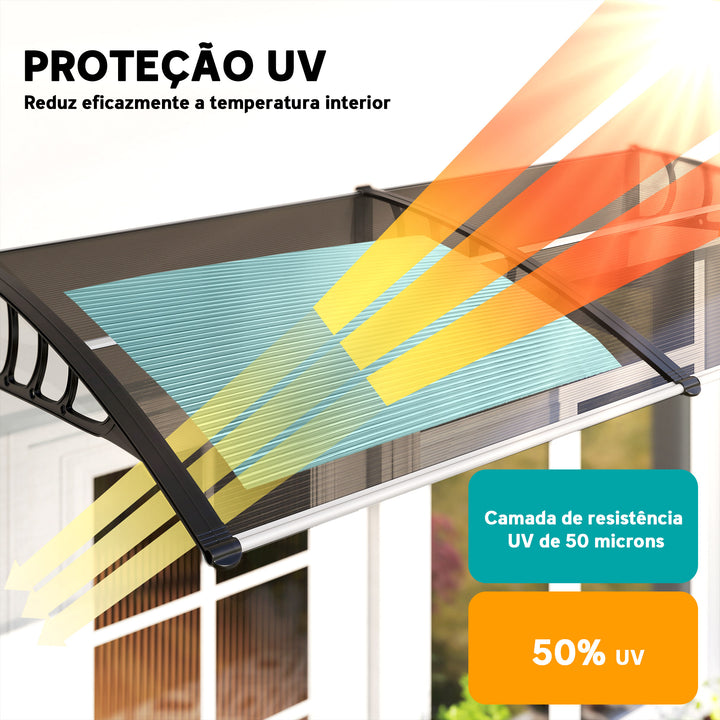 Marquise de Proteção 200x100cm Marquise Exterior para Portas e Janelas contra o Sol e Chuva com Suporte de PP Policarbonato Marrom