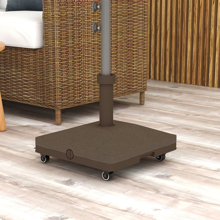 Base para Chapéu de Sol com Rodas Suporte de HDPE Compatível com Mastros Ø22-38 mm Recheável com Areia 18 kg ou Água 16 kg para Jardim Pátio ou Terraço Castanho