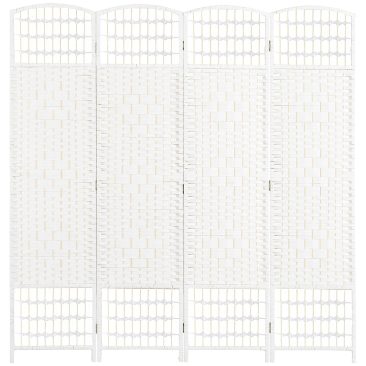Biombo de 4 Painéis Separador de Ambientes 160x170 cm Divisor de Habitação Dobrável de Corda de Papel e Estrutura de Madeira Decoração para Dormitório Sala de Estar Branco