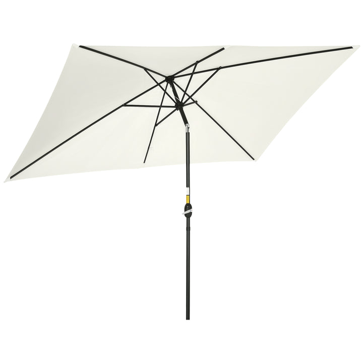 Chapéu de Sol de Alumínio 195x295x240 cm Chapéu de Sol Retangular de Jardim Inclinável com Manivela e Mastro Desmontável para Terraço Piscina Pátio Exterior Creme