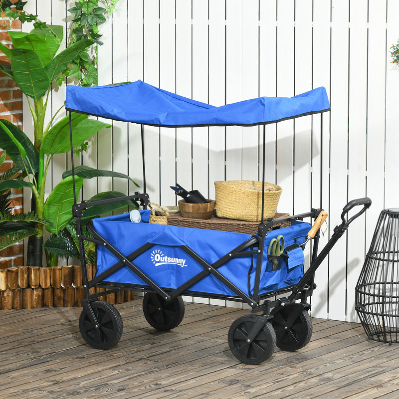 Carrinho de Transporte com Toldo Removível Carrinho Dobrável com Alça Ajustável e Bolsa de Transporte Capacidade 100 kg para Campismo Praia 97x52x105 cm Azul