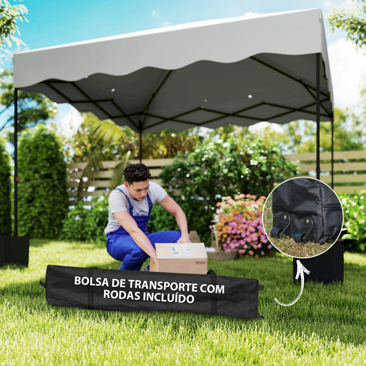 Tenda Dobrável Pop UP Tenda 3x3 m Tenda para Eventos com Proteção UV50+ Altura Ajustável Bolsa de Areia e Bolsa de Transporte com Rodas para Campismo Festas Branco