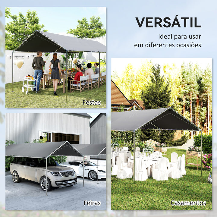 Tenda de Garagem 294x595x260 cm Tenda de Garagem para Carros Impermeável com Toldo de Tecido PE e Estrutura de Aço Galvanizado Tenda para Jardim Pátio Cinza
