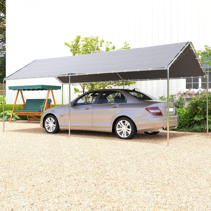Tenda de Garagem 294x595x260 cm Tenda de Garagem para Carros Impermeável com Toldo de Tecido PE e Estrutura de Aço Galvanizado Tenda para Jardim Pátio Cinza