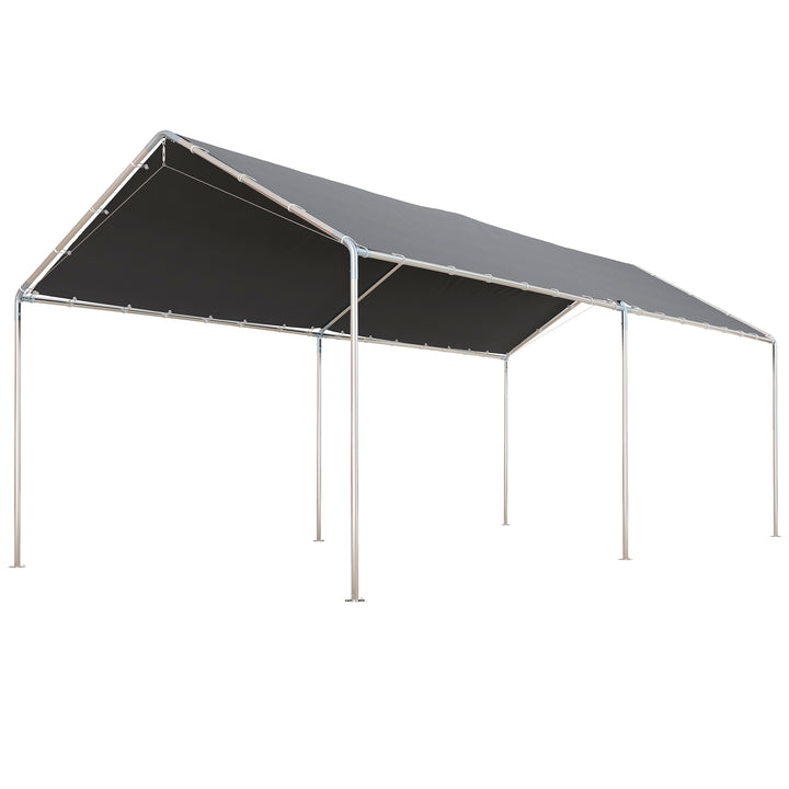 Tenda de Garagem 294x595x260 cm Tenda de Garagem para Carros Impermeável com Toldo de Tecido PE e Estrutura de Aço Galvanizado Tenda para Jardim Pátio Cinza