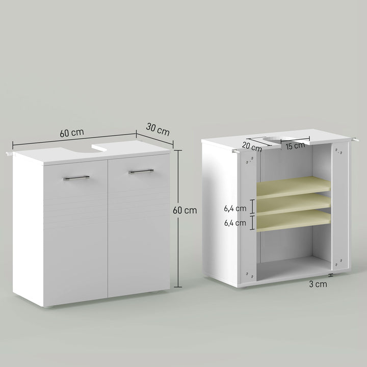 Móvel para Lavatório Móvel de Casa de Banho com 2 Portas e Prateleira Interior Ajustável Estilo Moderno 60x30x62,5cm Branco