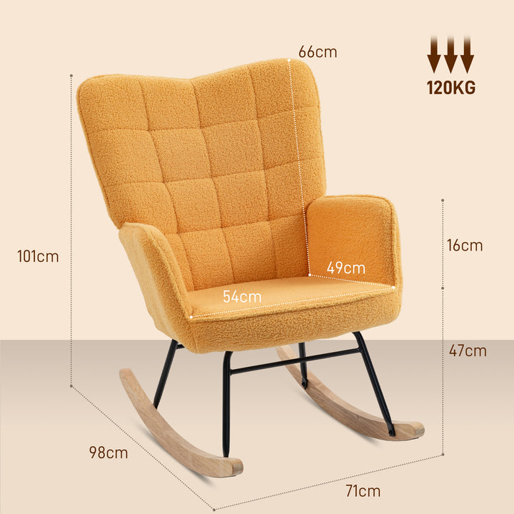 Poltrona Baloiço Poltrona de Sala de Estar Oscilação de 40° com Pés de Madeira de Faia e Estrutura de Aço para Dormitório Carga Máxima 120 kg 71x98x101 cm Amarelo