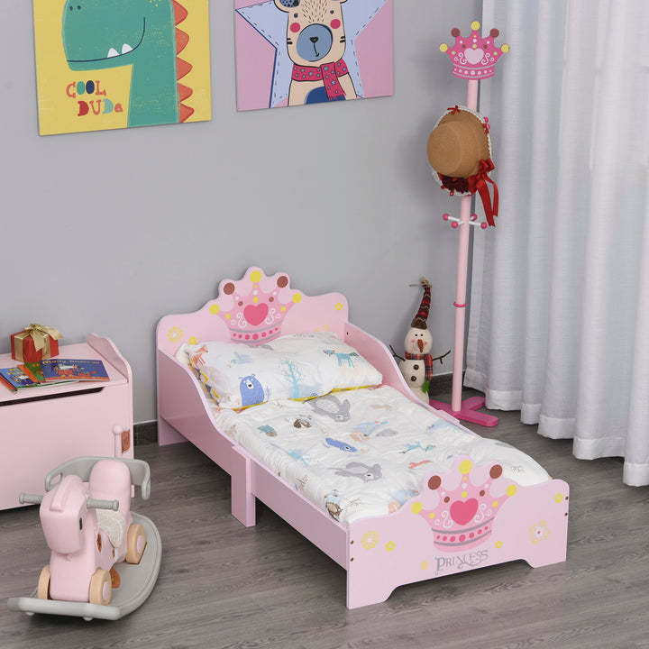 Cama de Criança +3 anos 143x73x60 cm Cama de Criança em Madeira com Estampado de Coroa Carga 50 kg para Quarto Rosa