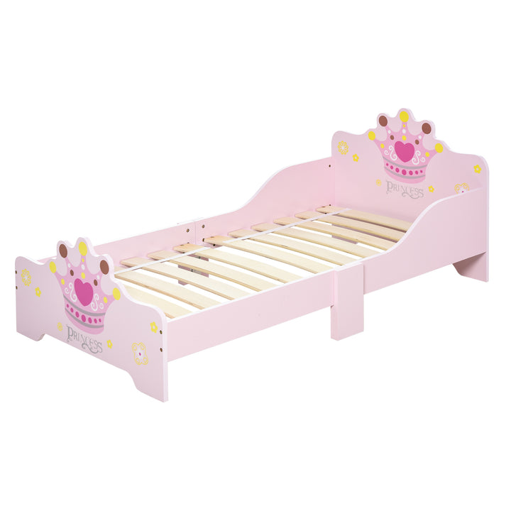 Cama de Criança +3 anos 143x73x60 cm Cama de Criança em Madeira com Estampado de Coroa Carga 50 kg para Quarto Rosa