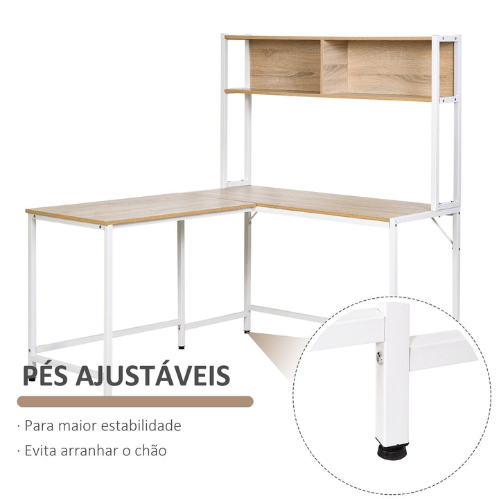 Mesa de computador em forma de L com prateleiras abertas 140x125x149 cm