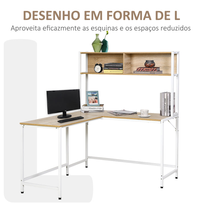Mesa de computador em forma de L com prateleiras abertas 140x125x149 cm