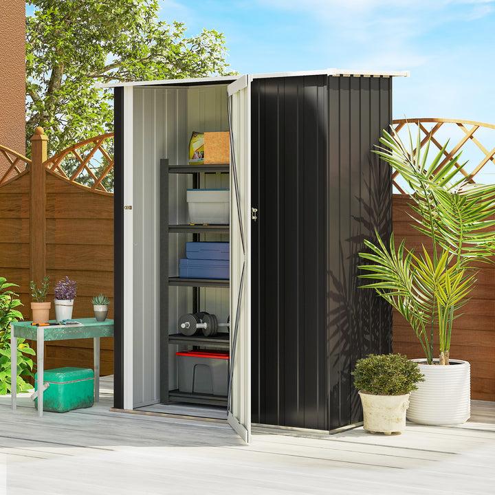 Abrigo de Jardim 1,07m² 142x84x189cm Abrigo de Jardim de Aço Galvanizado com Porta Fechadura e Orifícios de Drenagem para Armazenamento de Ferramentas Cinza