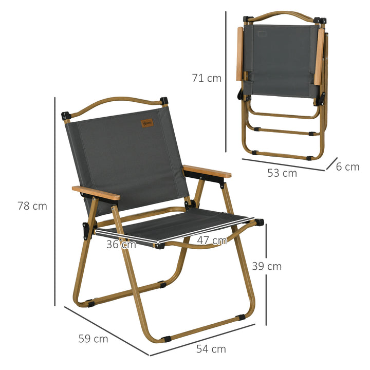 Conjunto de 2 Cadeiras Dobráveis de Campismo Cadeiras Portáteis com Apoios de Braços e Estrutura em Aço Cadeiras para Pesca Jardim Terraço 54x59x78 cm Cinzento Escuro