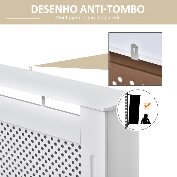Cobertura de Radiador de Madeira com prateleira e painel decorativo elegante e moderno 111,5x19x82 cm Branco