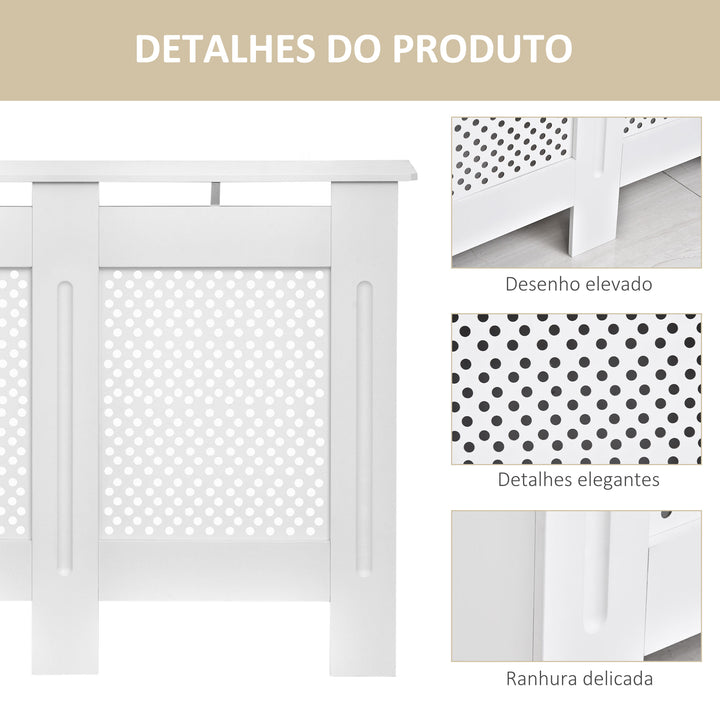 Cobertura de Radiador de Madeira com prateleira e painel decorativo elegante e moderno 111,5x19x82 cm Branco