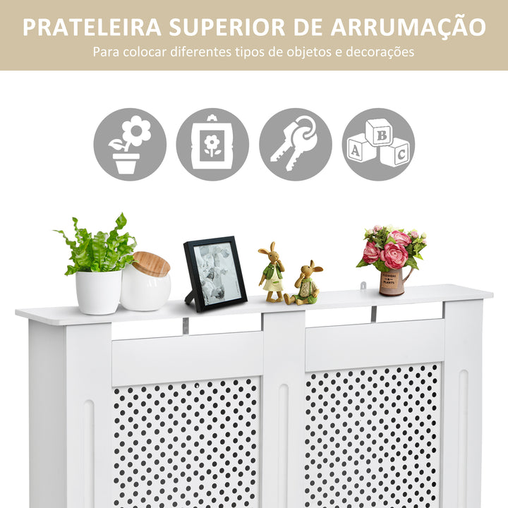 Cobertura de Radiador de Madeira com prateleira e painel decorativo elegante e moderno 111,5x19x82 cm Branco