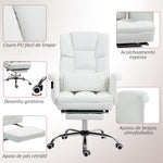 Cadeira de Massagem com 6 Pontos de Massagem Cadeira de Escritório com Apoio para os Pés Retrátil Altura Ajustável Controlo Remoto e Suporte Lombar Estofado em PU 69x65x107-115 cm Branco