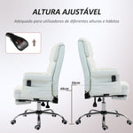 Cadeira de Massagem com 6 Pontos de Massagem Cadeira de Escritório com Apoio para os Pés Retrátil Altura Ajustável Controlo Remoto e Suporte Lombar Estofado em PU 69x65x107-115 cm Branco