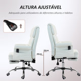 Cadeira de Massagem com 6 Pontos de Massagem Cadeira de Escritório com Apoio para os Pés Retrátil Altura Ajustável Controlo Remoto e Suporte Lombar Estofado em PU 69x65x107-115 cm Branco