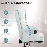 Cadeira de Massagem com 6 Pontos de Massagem Cadeira de Escritório com Apoio para os Pés Retrátil Altura Ajustável Controlo Remoto e Suporte Lombar Estofado em PU 69x65x107-115 cm Branco