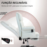 Cadeira de Massagem com 6 Pontos de Massagem Cadeira de Escritório com Apoio para os Pés Retrátil Altura Ajustável Controlo Remoto e Suporte Lombar Estofado em PU 69x65x107-115 cm Branco