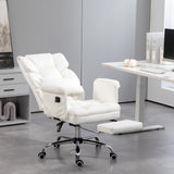 Cadeira de Massagem com 6 Pontos de Massagem Cadeira de Escritório com Apoio para os Pés Retrátil Altura Ajustável Controlo Remoto e Suporte Lombar Estofado em PU 69x65x107-115 cm Branco