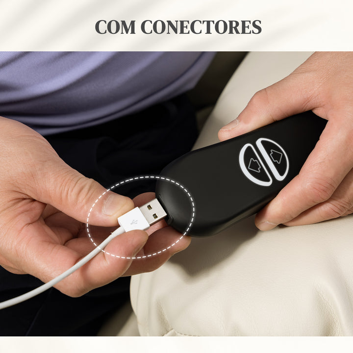 Poltrona Relax Reclinável Elétrica Elevatória com Massagem Vibratória e Aquecimento Poltrona Elevatória com Porta USB Controlo Remoto Apoio para Pés Estofada em PU Bolsos Laterais Creme