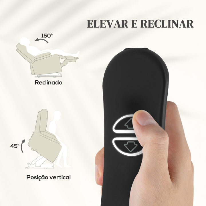 Poltrona Relax Reclinável Elétrica Elevatória com Massagem Vibratória e Aquecimento Poltrona Elevatória com Porta USB Controlo Remoto Apoio para Pés Estofada em PU Bolsos Laterais Creme