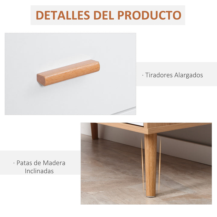 Cómoda de Madeira com 3 Gavetas Armário Auxiliar de Armazenamento Moderna com Pés Elevados para Dormitório Sala de Estar 80x39x80cm Branco e Madeira Natural