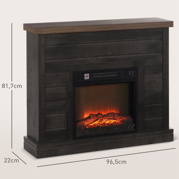 Lareira Elétrica 1800W Lareira Decorativa com Efeito de Chama Realista Controlo Remoto Temporizador Semanal Proteção Contra Sobreaquecimento para Ambientes de 30 m² 96,5x22x81,7 cm Cinza Escuro