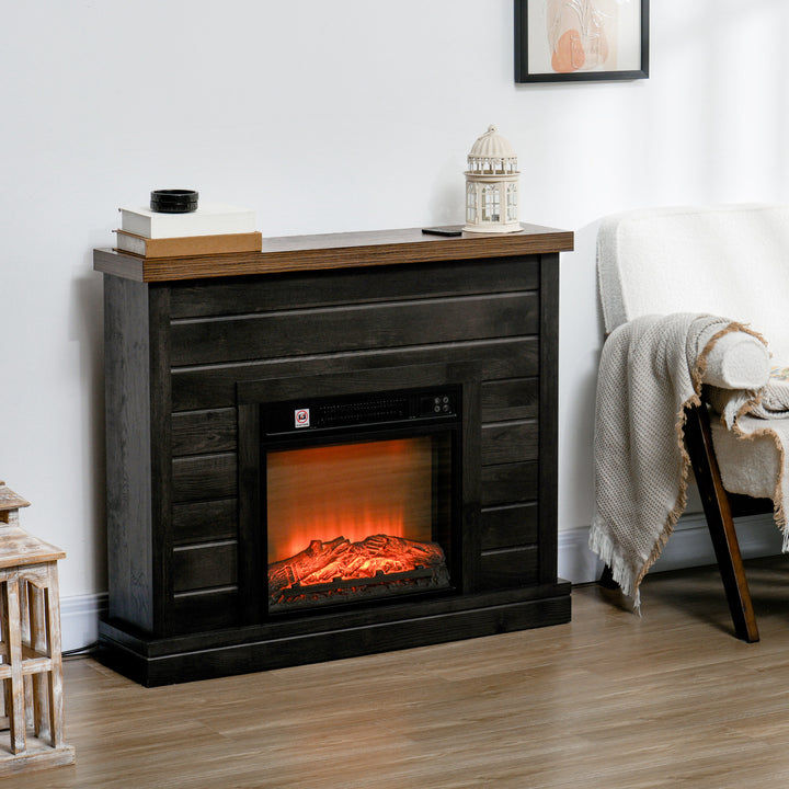 Lareira Elétrica 1800W Lareira Decorativa com Efeito de Chama Realista Controlo Remoto Temporizador Semanal Proteção Contra Sobreaquecimento para Ambientes de 30 m² 96,5x22x81,7 cm Cinza Escuro