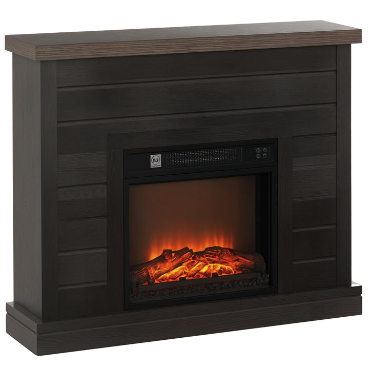 Lareira Elétrica 1800W Lareira Decorativa com Efeito de Chama Realista Controlo Remoto Temporizador Semanal Proteção Contra Sobreaquecimento para Ambientes de 30 m² 96,5x22x81,7 cm Cinza Escuro