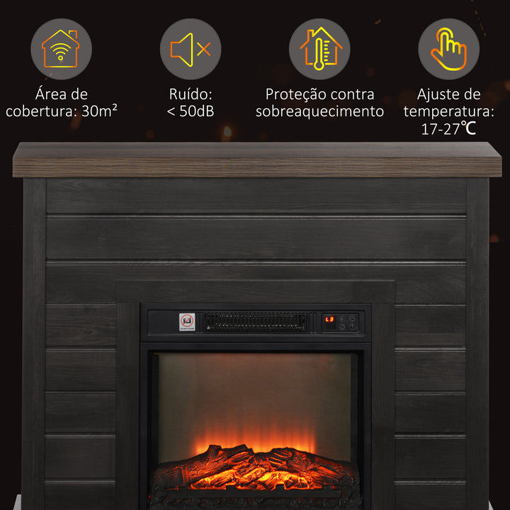 Lareira Elétrica 1800W Lareira Decorativa com Efeito de Chama Realista Controlo Remoto Temporizador Semanal Proteção Contra Sobreaquecimento para Ambientes de 30 m² 96,5x22x81,7 cm Cinza Escuro