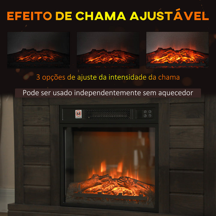 Lareira Elétrica 1800W Lareira Decorativa com Efeito de Chama Realista Controlo Remoto Temporizador Semanal Proteção Contra Sobreaquecimento para Ambientes de 30 m² 96,5x22x81,7 cm Cinza Escuro