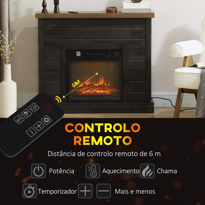 Lareira Elétrica 1800W Lareira Decorativa com Efeito de Chama Realista Controlo Remoto Temporizador Semanal Proteção Contra Sobreaquecimento para Ambientes de 30 m² 96,5x22x81,7 cm Cinza Escuro