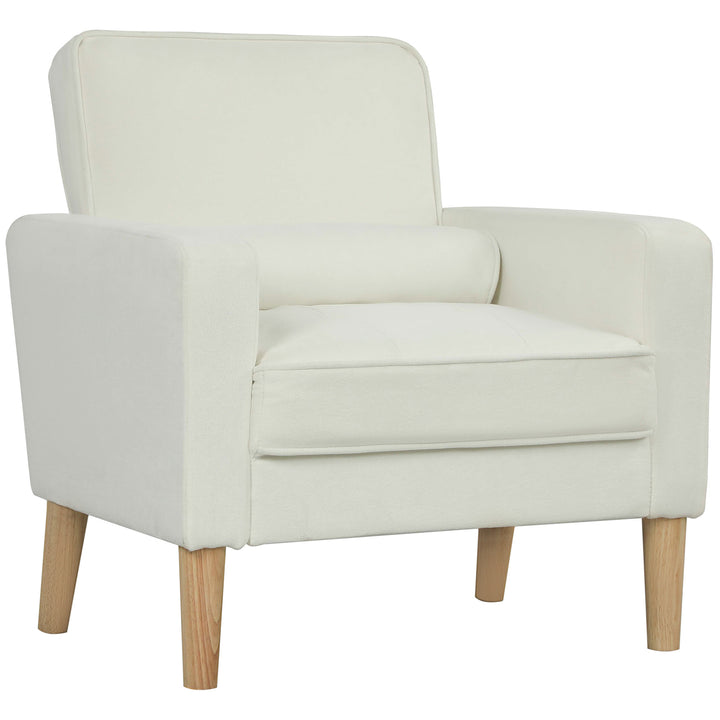 Poltrona Sala de Estar Poltrona Estofada em Veludo Poltrona de Leitura com Assento com Botões e Pés de Madeira para Quarto 76x79x82 cm Creme