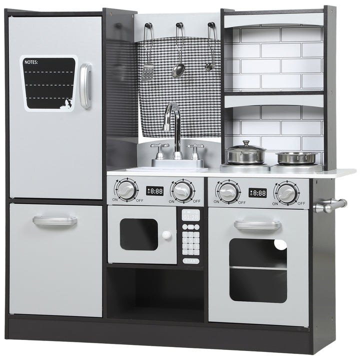 Cozinha de Madeira com Som Cozinha de Brincar Infantil com Acessórios em Aço Inoxidável Frigorífico Micro-Ondas, Lava-Loiça Brinquedos para Crianças a partir dos 3 Anos 81x27x79,7 cm Castanho Escuro
