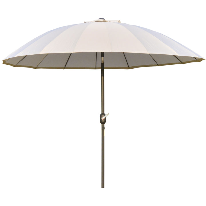 Chapéu de Sol de Jardim Ø2,5x2,4 m Chapéu de Sol de Terraço com Manivela Manual Mastro Flexível Impermeável e 18 Varas para Exterior Creme
