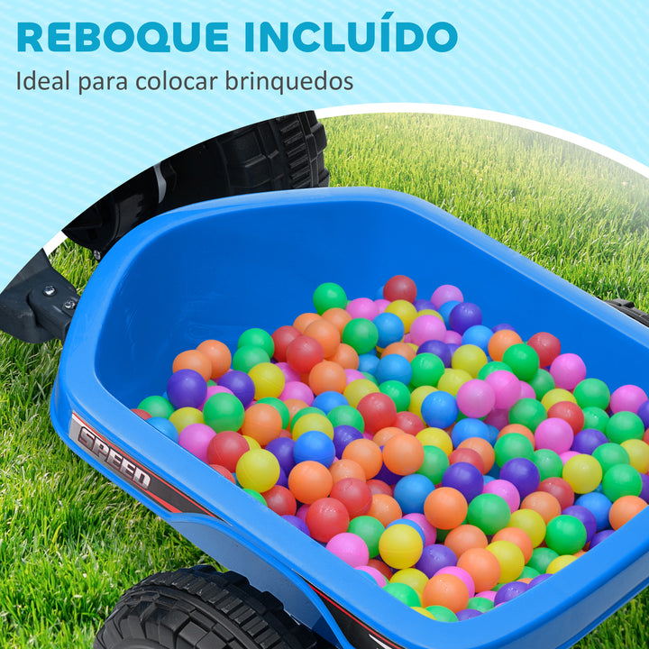 Quadriciclo Elétrico para Crianças com Reboque a Bateria 6V Carro Elétrico para Crianças de 18-36 Meses com Velocidade 2,5 km/h Carga Máxima 106x41,5x48,5 cm Azul
