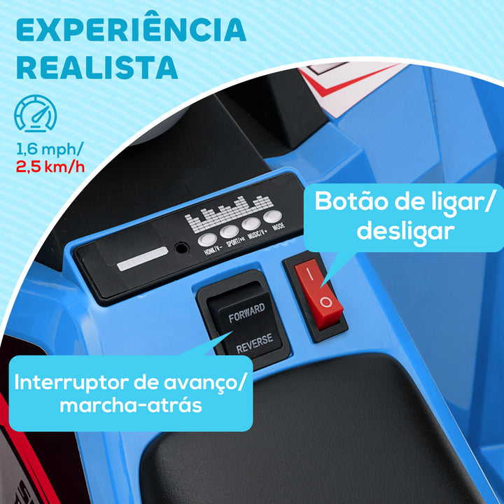 Quadriciclo Elétrico para Crianças com Reboque a Bateria 6V Carro Elétrico para Crianças de 18-36 Meses com Velocidade 2,5 km/h Carga Máxima 106x41,5x48,5 cm Azul