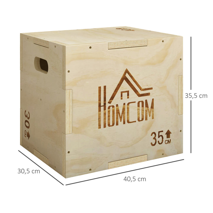 Caixa Pliométrica de Madeira 3 em 1 Plataforma de Caixa Pliométrica com 3 Alturas Diferentes 2 Pegas Treino de Salto Força para Casa Ginásio e Exterior 40,5x35,5x30,5 cm Madeira