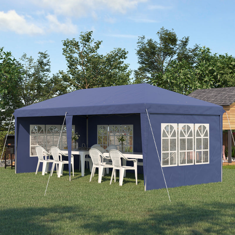 Tenda Dobrável 585x295x270 cm com 4 Paredes Laterais Amovíveis Tenda de Jardim com 4 Janelas e Bolsa de Transporte para Pátio Exterior Azul