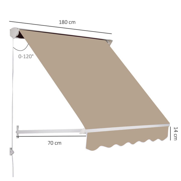 Toldo Manual de Alumínio Retrátil Toldo de Fachada para Exterior com Ângulo Ajustável Impermeável e Tecido de Poliéster 180x70 cm Bege