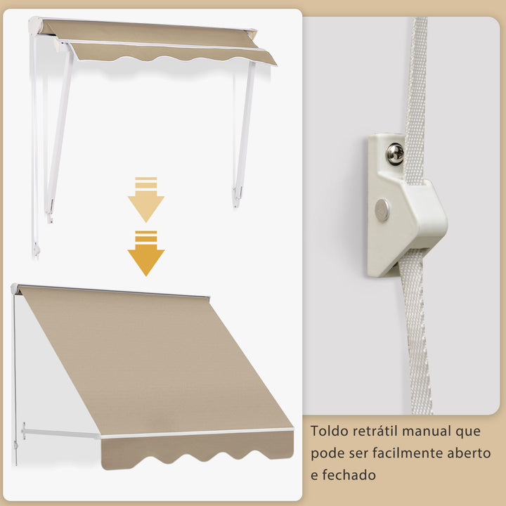 Toldo Manual de Alumínio Retrátil Toldo de Fachada para Exterior com Ângulo Ajustável Impermeável e Tecido de Poliéster 180x70 cm Bege